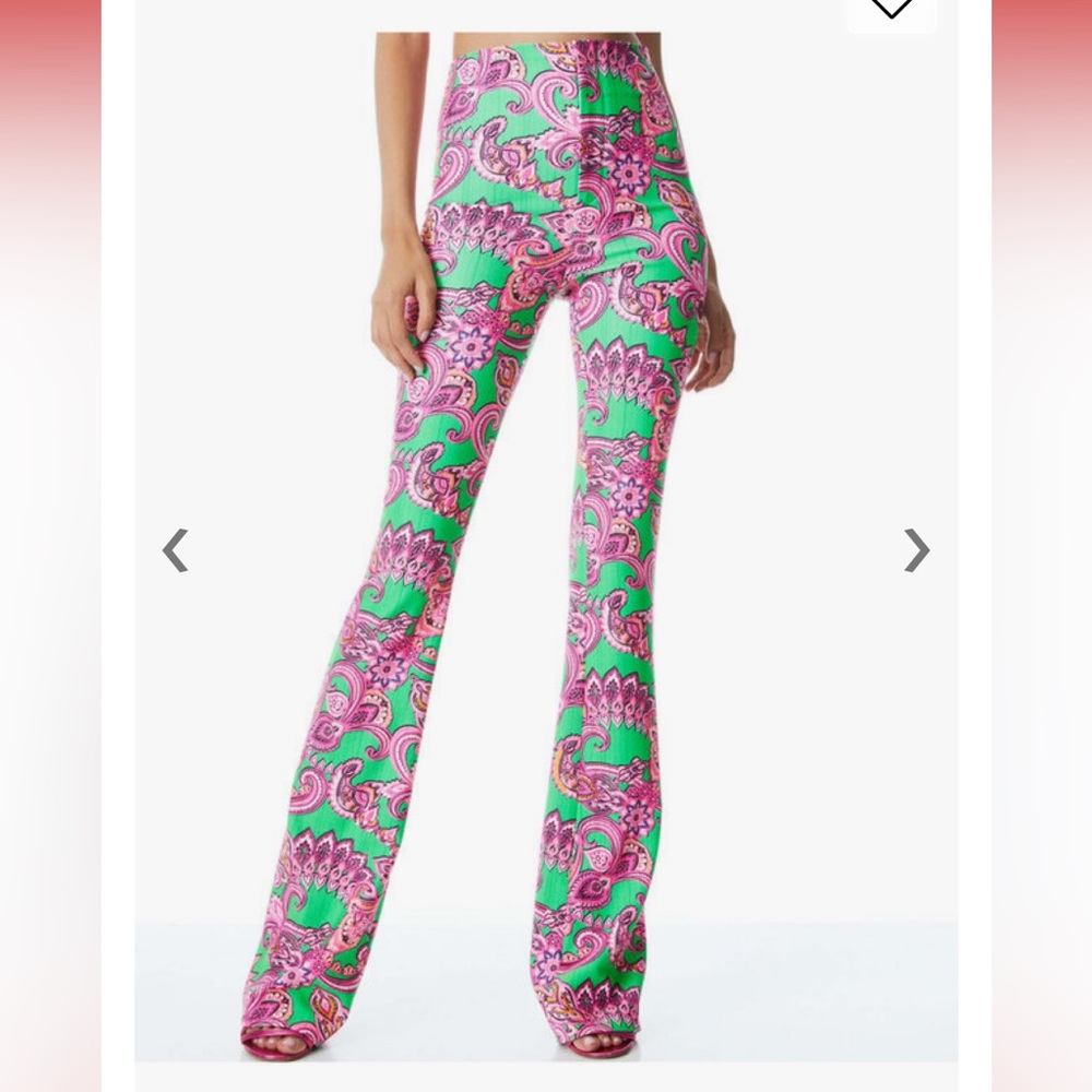 Alice + Olivia Pink and Green Paisley Flare Pants Size 8